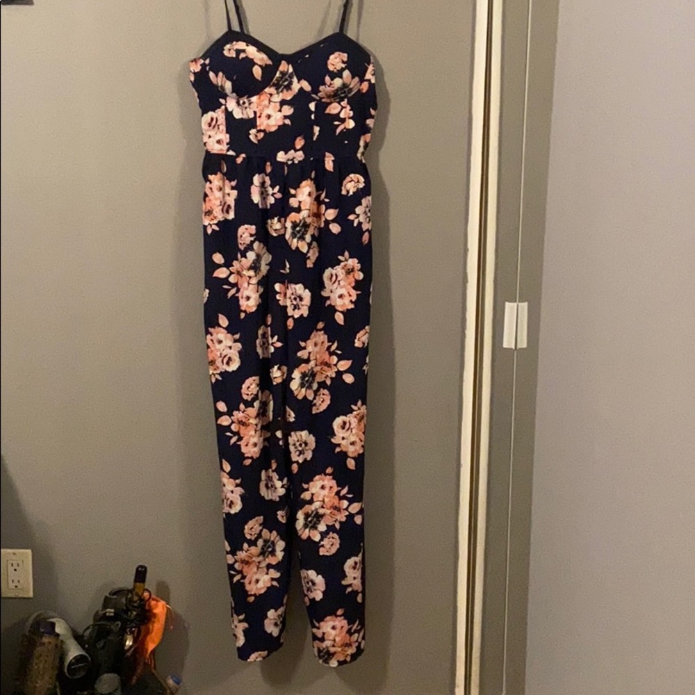 Navy blue and pink jumpsuit